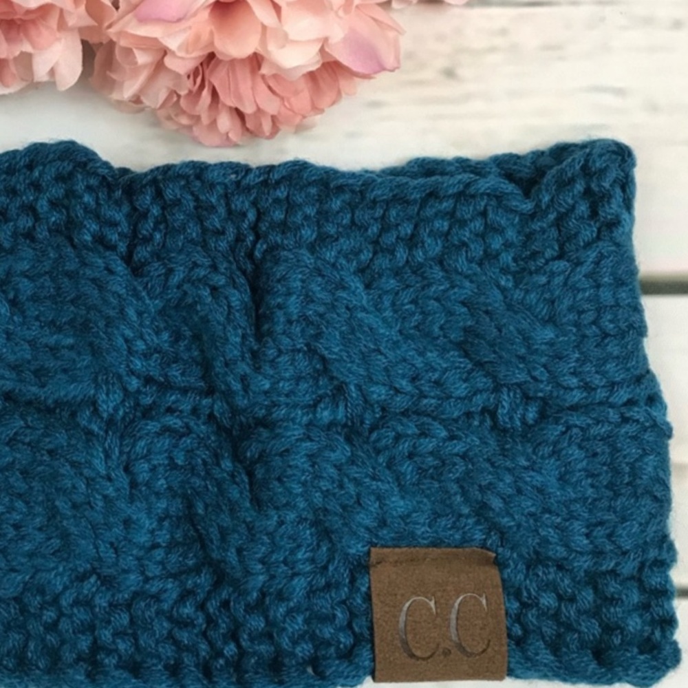 Cable Knit Teal Blue Headband Ear Warmers - Picture 3 of 5